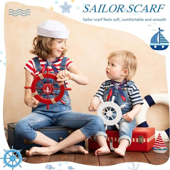 Nautical Square Scarf Imitated Silk 19.69x19.69in Red White Blue Women Ladies - Picture 4 of 7